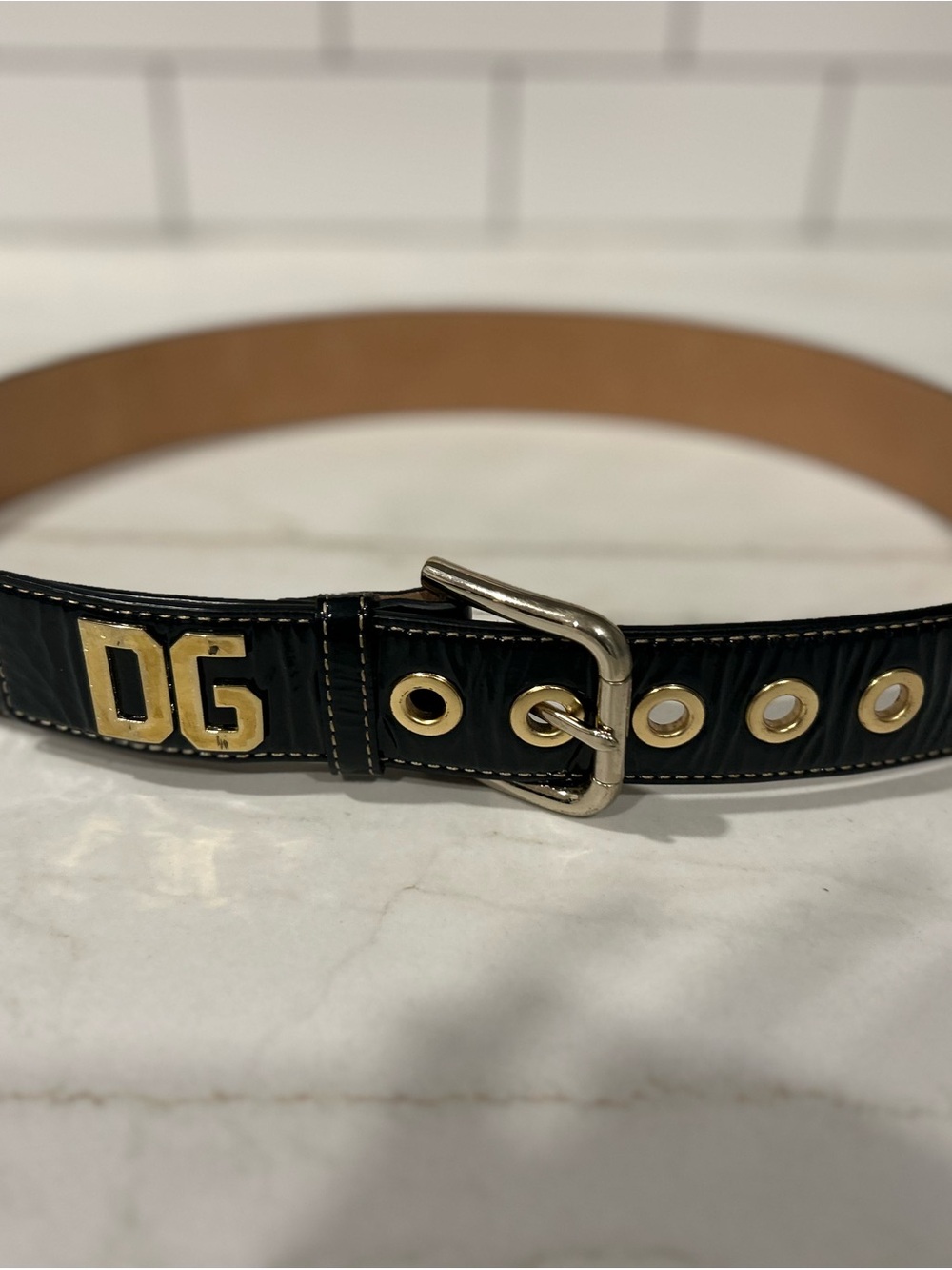 Dolce & Gabbana Vintage dark navy Leather DG Grommet Belt - Made in Italy